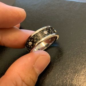 Men’s Ring S.Steel/CarbonFibre/Clear Crystal